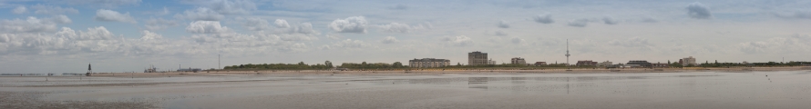 Cuxhaven Panorama 019  Kugelbake und Döse aus der Sicht des Wattwanderers : 2015, Cuxhaven, Landschaft, Mai